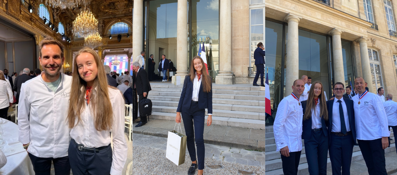 Alizée accompagnée des Chefs Christophe Michalak, Davy Tissot – Bocuse d’Or 2019 et Florent Boivin.